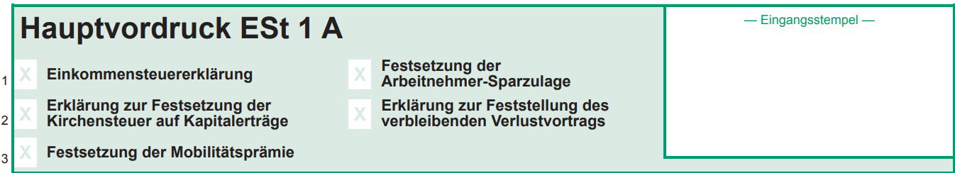 Hauptvordruck ESt 1 A Hauptvordruck ESt 1 A